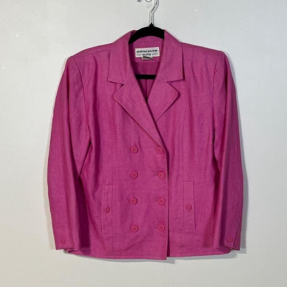 Andrea Jovine Pink Linen Blazer Women’s Size 4 Pockets Double Breasted Office